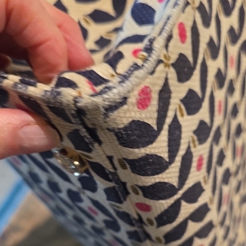 Spartina 449 Tote Bag Navy Pink Geometric Floral Canvas Leather Shoulder Bag - Picture 11 of 13